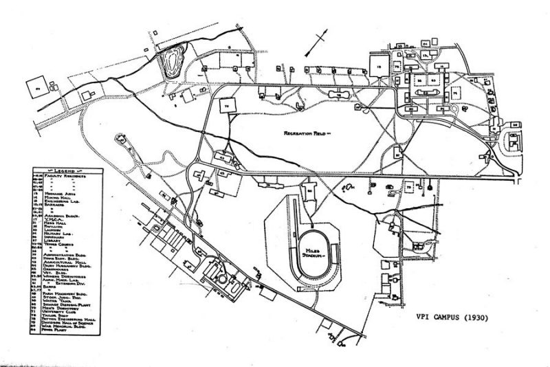Map of Virginia Tech in 1930